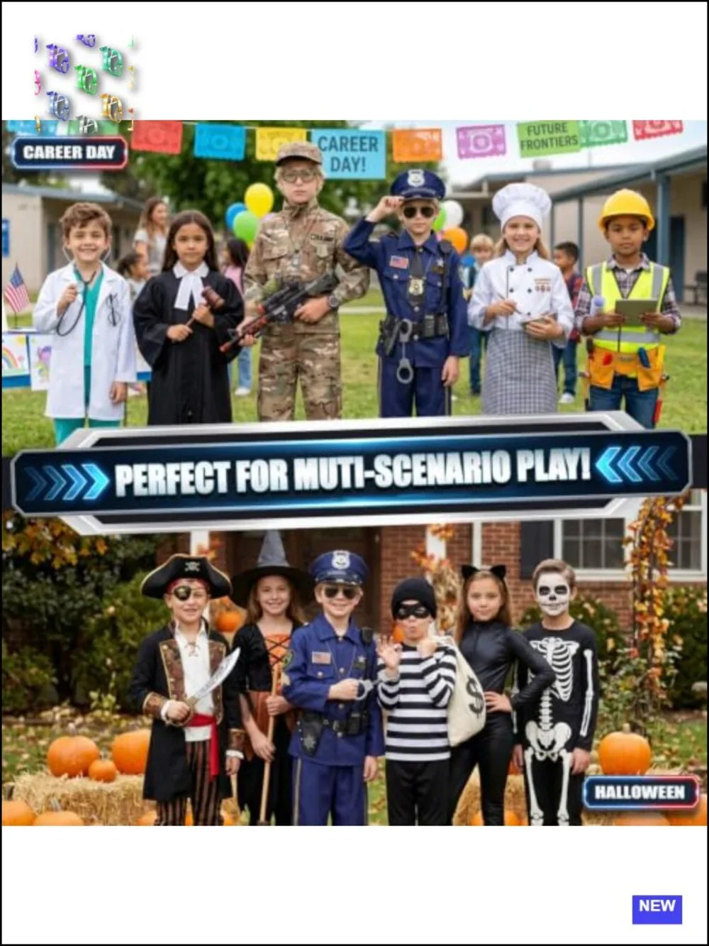 Kids Police Costume 11-Piece Set with Accessories Halloween Role Play